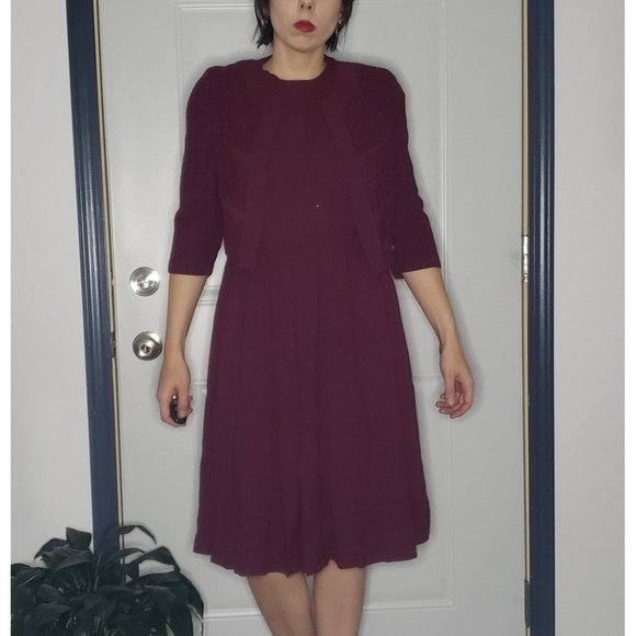 50s(?) Cranberry Colored Dress with Jacket‎ - Picture 1 of 6